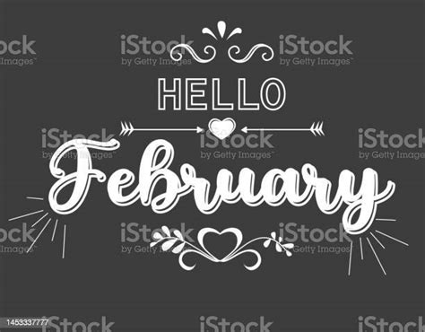 Hello February Handwriting Lettering Vector Background Stock