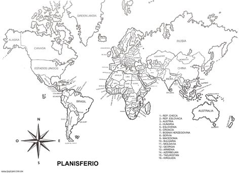 Mapa Planisferio Con División Política Para Imprimir