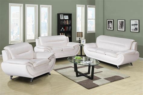 Buy Myco Kora Sectional Living Room Set 3 Pcs In White Leather Online