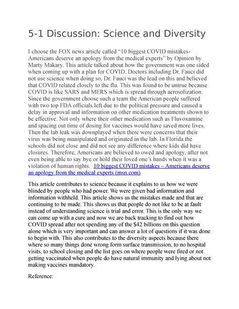 5 1 Discussion Science And Diversity This Article Talked About How