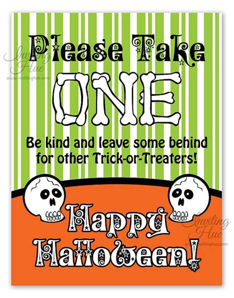 Printable Sign For Halloween Candy Bowl For Trick Or Treaters Instant
