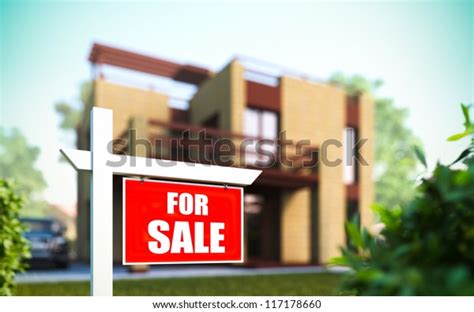 A 3d Illustration Of Home For Sale Sign In Front Of New House