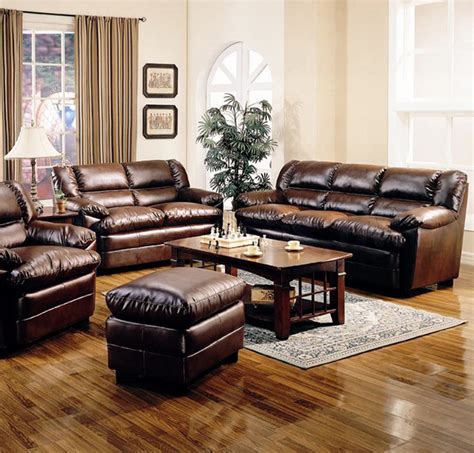 Harper Overstuffed Leather 2 Pc Living Room Set Sofa And Loveseat