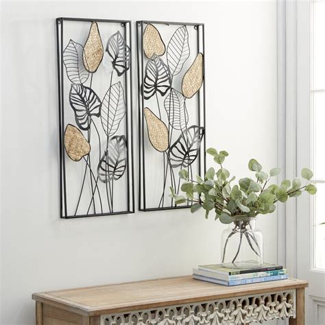 Bay Isle Home 2 Piece Metal Leaf With Reed Accents Wall Décor Set