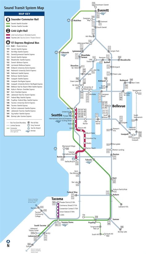 Seattle Express Bus Rail And Light Rail Map Light Rail Transit Map