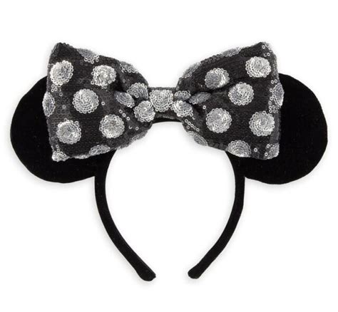 Disney Mickey Minnie Mouse Black Silver Polka Dots Detachable Bow