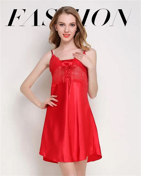 Sexy Silk Night Dress Satin Nightgown Lace Temptation Nightdress Female Smooth Nightie Sleepwear