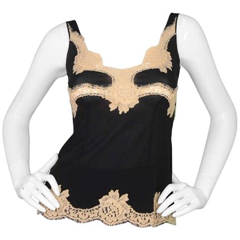 Dolce And Gabbana Black Silk And Nude Lace Sleeveless Top Sz 40 For