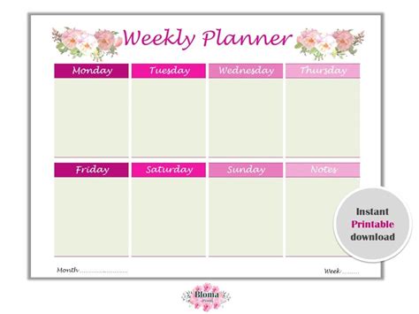 Pink Weekly Planner Printable Floral Weekly Planner Digital Life