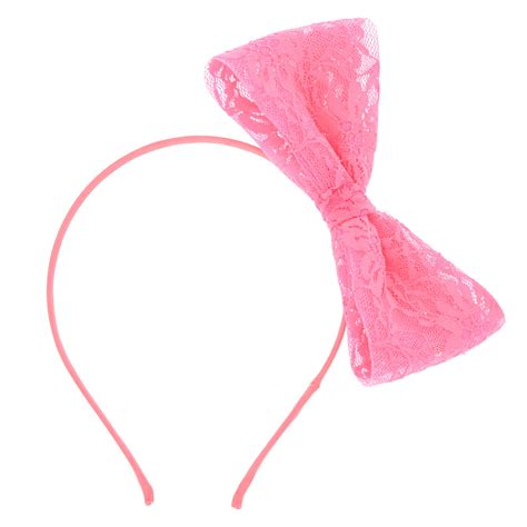Lace Bow Headband Hot Pink Claires Us
