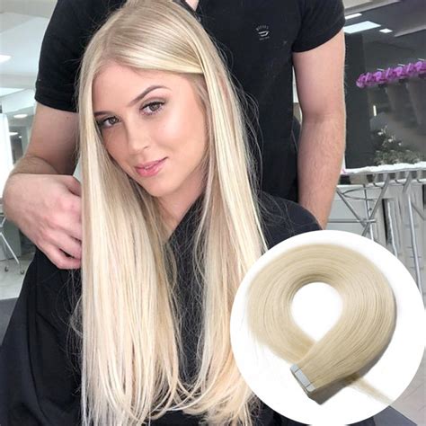 For pearly blonde hair with natural ash undertones. 2.5g/s 20pcs Straight Tape In Hair Extensions #613 Bleach ...