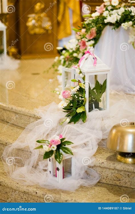 Beautiful Church Decorated For Wedding Ceremony Stock Image Image Of