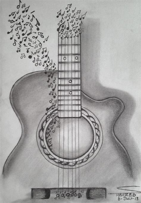Guitar Is Music Pencil Sketching By Shaixey On Deviantart