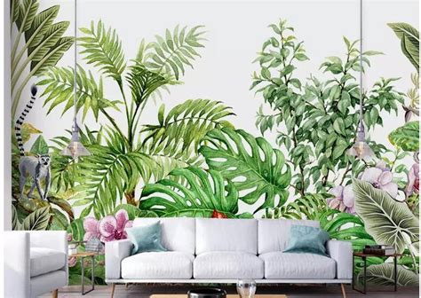 Oil Painting Green Plants Wallpaper Wall Mural Hand Painted Etsy In