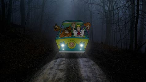 Scooby Doo Mystery Machine Night Forest Trees Lights Hd Dibujos