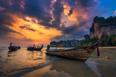 Sunset Over Railay Beach At Krabi Thailand Editorial Stock Image