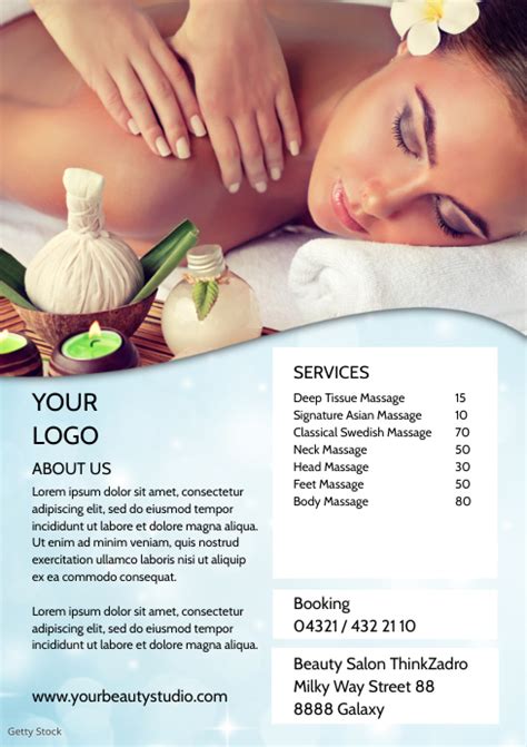 Massage Beauty Services Flyer Brochure Advert Template Postermywall