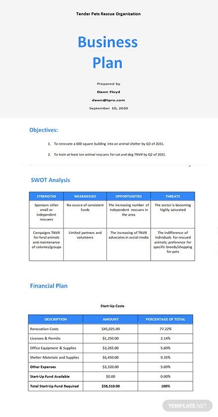 Free Startup Business Plan Templates In Microsoft Word Doc