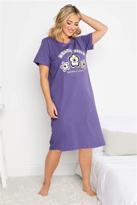 Yours Curve Plus Size Purple Floral Peplum Soft Touch Nightdress