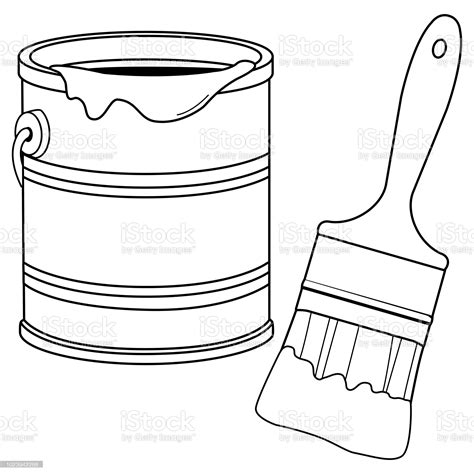 Imagen de Bote de pintura y un pincel. Blanco y negro para colorear