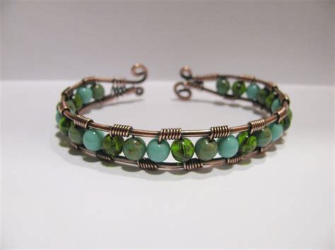 Copper Wire Wrapped Cuff Bracelet In Emerald Turquoise And Etsy