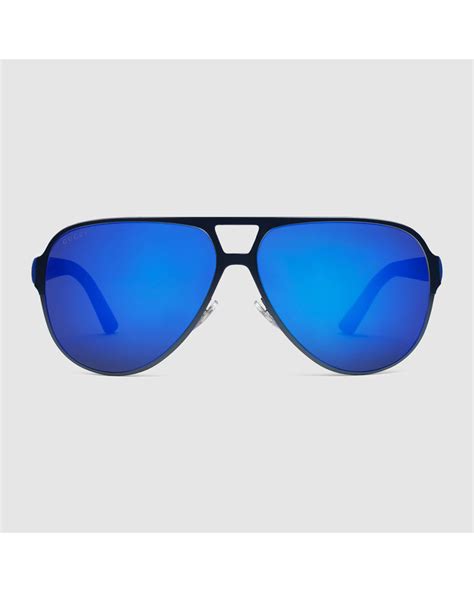 gucci light steel aviator sunglasses in blue for men lyst