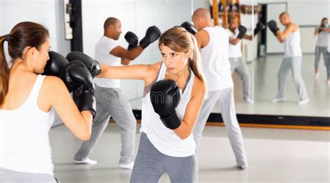 Women Boxing Together At Gym Stock Image Image Of Sparring Boxer