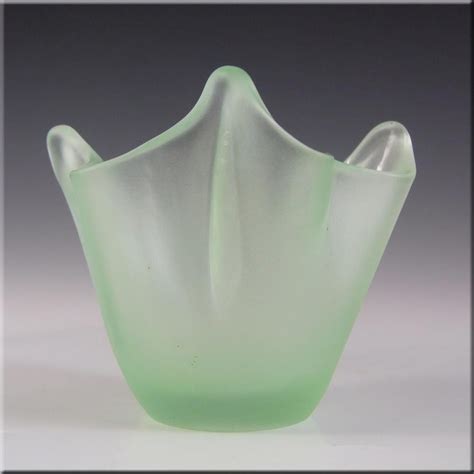 Bagley Art Deco Frosted Green Glass Handkerchief Posy Vase Green
