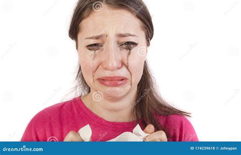 Girl Crying Over Makeup Sad Person Concept Isolated Stock Photo