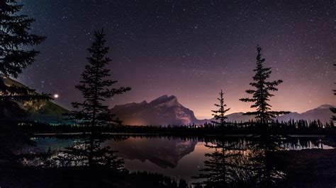 Wallpaper Landscape Night Lake Space Reflection Sky