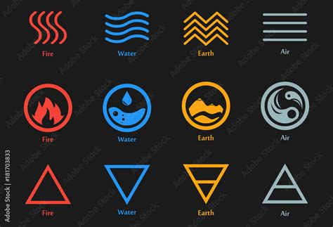 Vector Illustration Of Four Elements Icons Line Triangle And Round