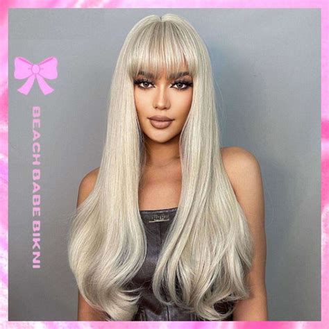 Bella Long Platinum Blond Full Wig With Bangs Beach Babe Bikini