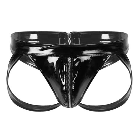 Sexy Men Underwear Wetlook Patent Leather Briefs Open Butt Hollow Out Gay Fetish Jockstrap