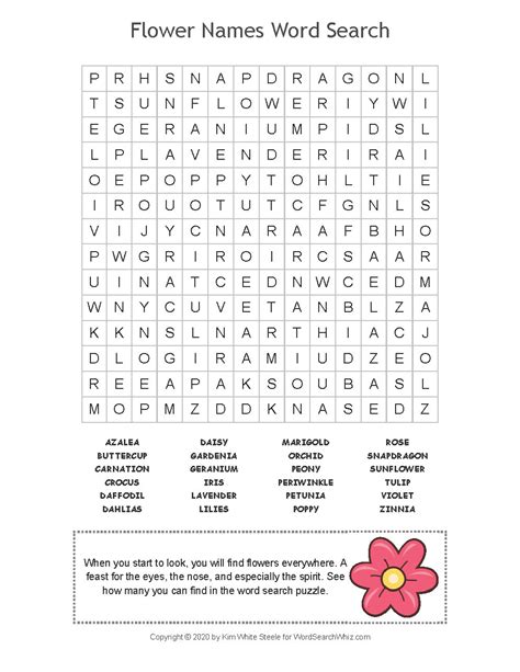 Flower Names Word Search