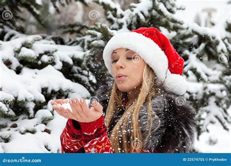 beautiful girl near christmas tree with snow stock image image of portrait outdoor 22574755