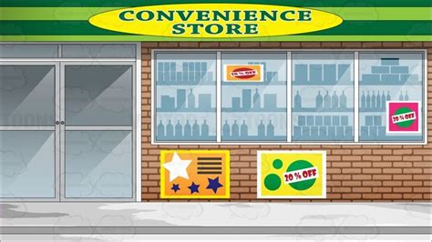 View Of The Downtown Convenience Store Stock Cartoon Graphics
