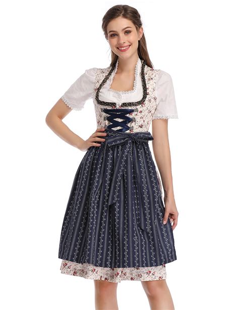 Women S Piece Vintage Floral German Bavarian Oktoberfest Dirndl Dress Costume Dress Blouse