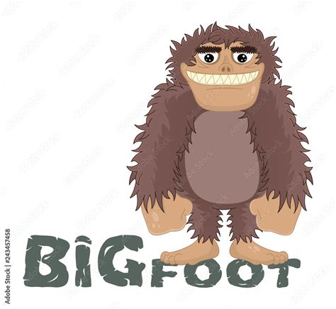 Vector Funny Cartoon Sasquatch Yeti Bigfoot Standing Friendly Smile