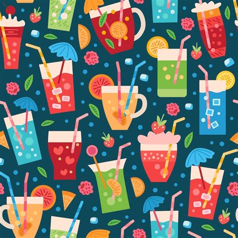 Premium Vector A Seamless Drinks Pattern Summer Tropic Backdrop With Fruit Cocktail