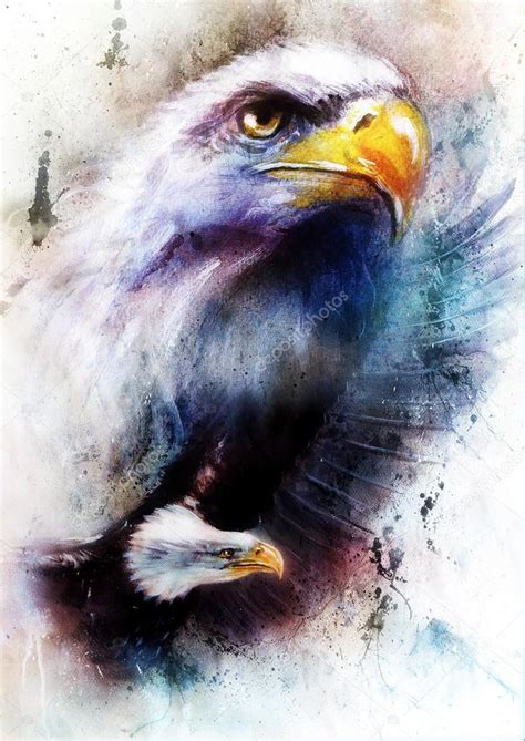 Pintura De Dos águilas Una Estirando Sus Alas Negras Para Volar Sobre