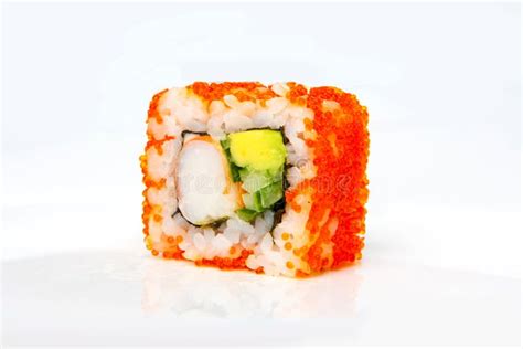 California Roll With Shrimp Tobiko Avocado And Japanese Mayonnaise