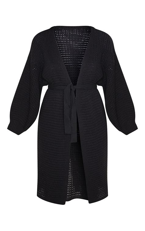 Black Knitted Longline Belted Cardigan Prettylittlething Ie