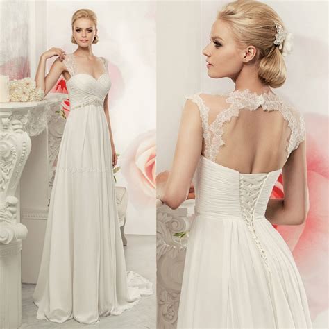 empire maternity beach wedding dress backless beaded pleat a line white lace chiffon bridal