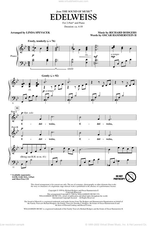 Rodgers Edelweiss From The Sound Of Music Sheet Music For Choir 2