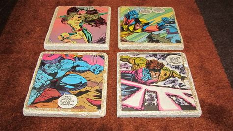 X Men Ceramic Coasters Set Of 4 Wolverine Gambit Beast And Rogue