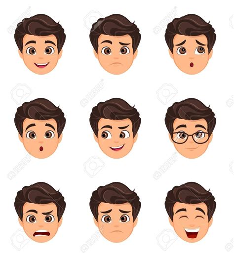 Emociones Masculinas Establecen Expresión Facial Personaje De Dibujos