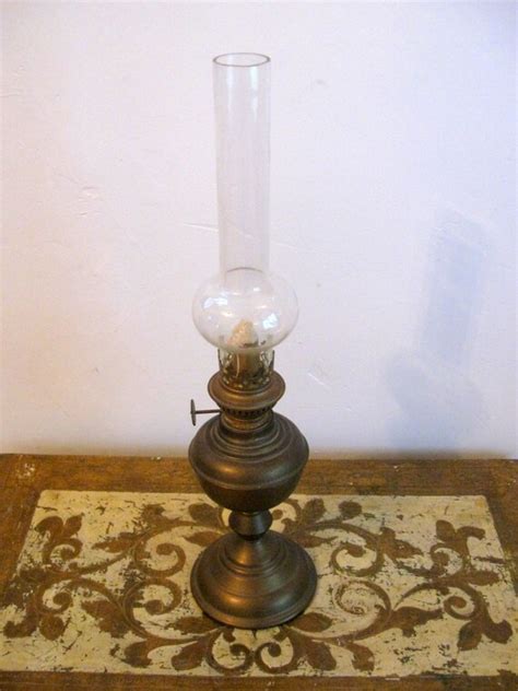 Antique Brass Oil Lamp With Very Tall Globe By Squire Ltd