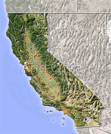 Shaded Relief Map Of California Physical Outside 17a