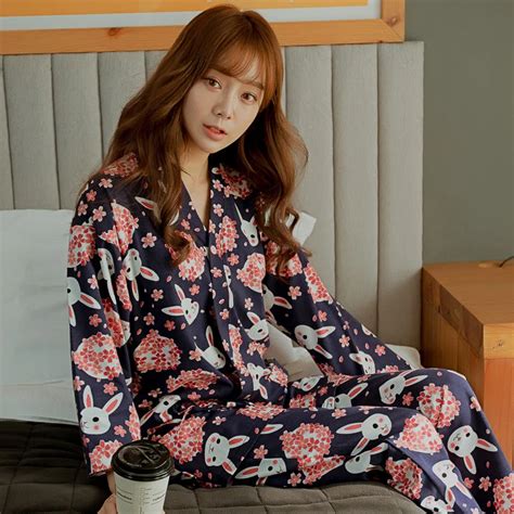 2016 Japanese Print Cotton Spring Women Pajama Sets Sleepwear Pajamas Girls Night Homewear For