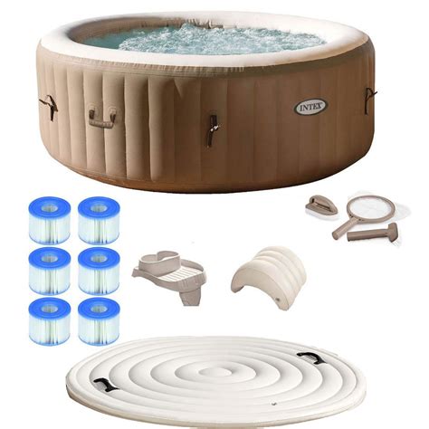 Intex Pure Spa 4 Person Inflatable Portable Hot Tub Ultimate Bundle Spa Package